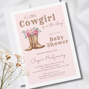 Convite Chá de Bebê Cowgirl Floral Rosa