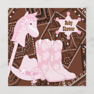 Convite Chá de Bebê Cowgirl Rosa e Marrom