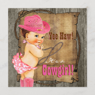 Convite Chá de Bebê Cowgirl Rosa e Marrom