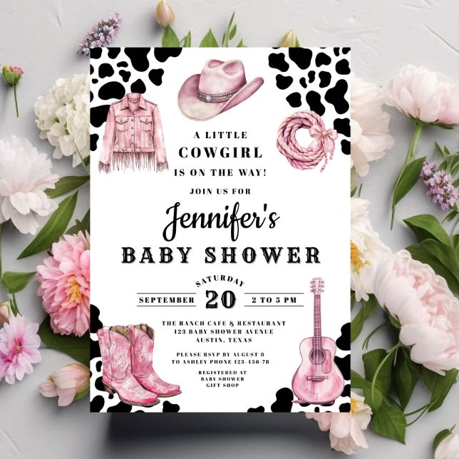 Convite Chá de Bebê Cowgirl Rosa Moderno (Modern Pink Cowgirl Baby Shower Invitation)