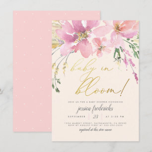 Convite Chá de Bebê Cream Blush Gold Baby em Flor