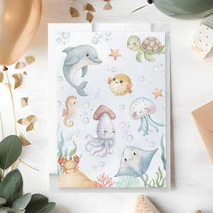 Convite Chá de Bebê Criaturas Marinhas em Aquarela