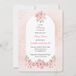 Convite Chá de Bebê Cristão Blush Floral com Cruz Dourada