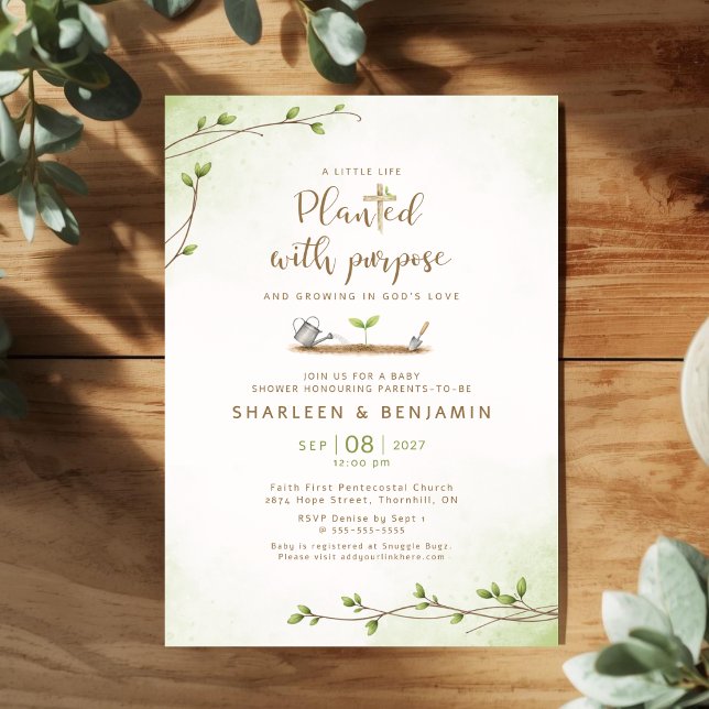Convite Chá de Bebê Cristão Plantado com Propósito (Planted With Purpose Christian Baby Shower Invitation)