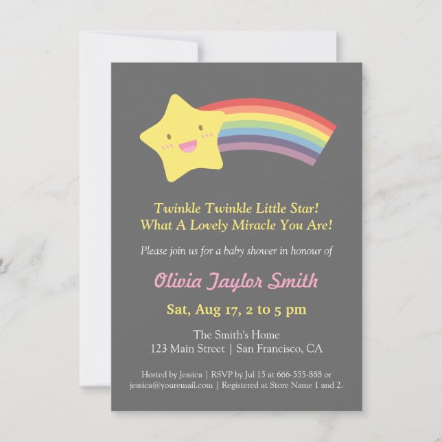 Convite Chá de Bebê Cute Twinkle Twinkle Little Star (Frente)