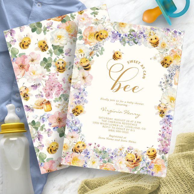 Convite Chá de Bebê da Abelha (Watercolor Floral Bee Baby Shower Invitation by Painted Paperie
)