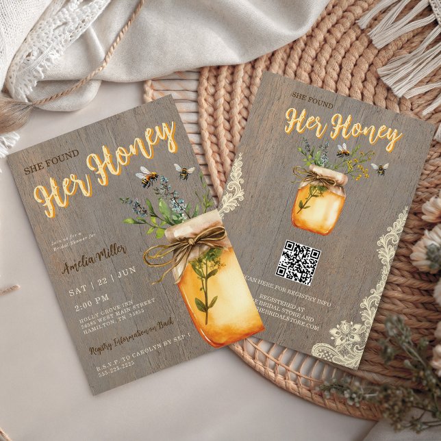 Convite Chá de Bebê da Abelha Rústica Ela Encontrou Seu Me (Rustic Bee She Found Her Honey Bridal Shower Invitation)