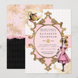 Convite Chá de Bebê da Alice no País das Maravilhas Rosa e