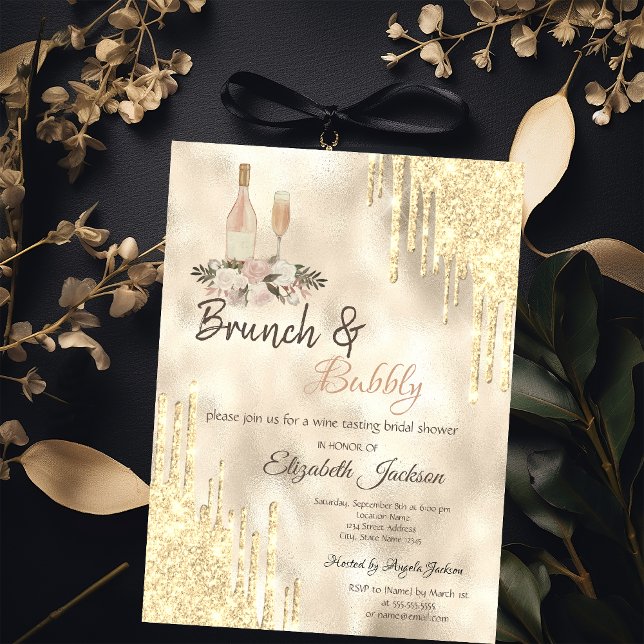Convite Chá de Bebê da Gold  Drips Brunch & Bubbly (Criador carregado)