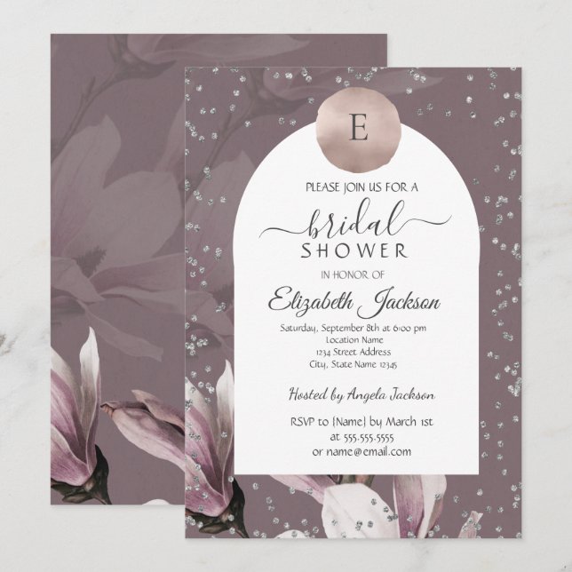 Convite Chá de Bebê da Magnolia Diamonds Monogram (Frente/Verso)
