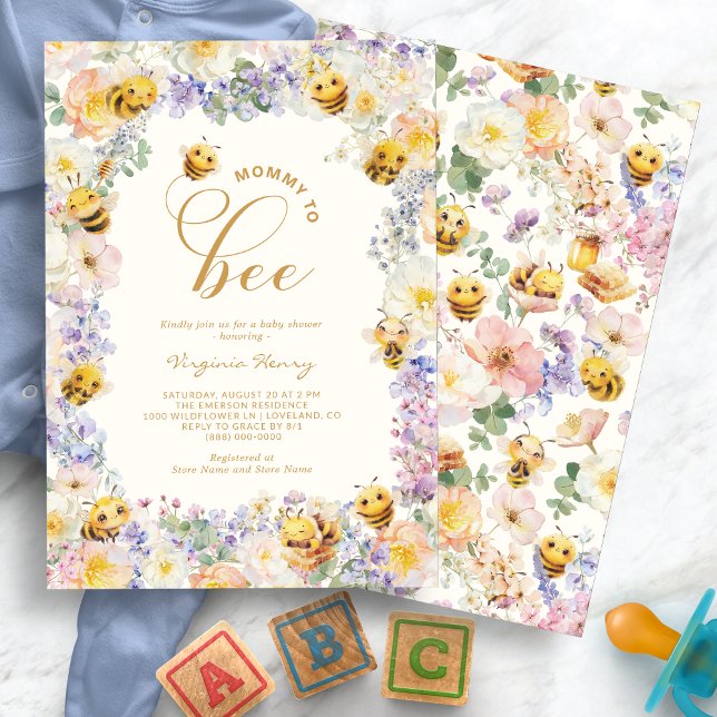 Convite Chá de Bebê da Mamãe Abelha (Watercolor Floral Mommy To Bee Baby Shower Invitation by Painted Paperie
)