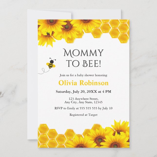 Convite Chá de Bebê da Mamãe Abelha com Mel floral Amarelo (Frente)
