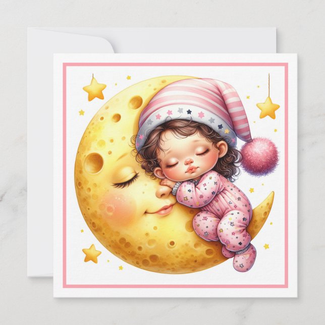 Convite Chá de Bebê da Menina que Dorme com a Lua (Frente)