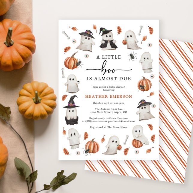 Convite Chá de Bebê da Pequena Boo (A Little Boo Is Almost Due Baby Shower Invitation - Halloween Fall Autumn)