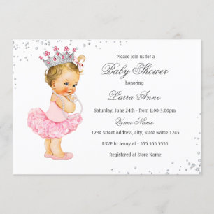 Convite Chá de Bebê da Princesa Brilho Cor-de-Rosa