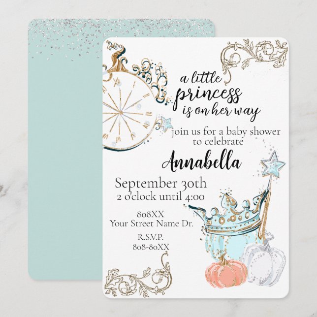 Convite Chá de Bebê da Princesa Cinderela (Frente/Verso)