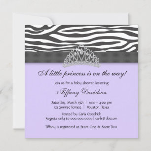 Convite Chá de Bebê da Princesa Diamond Tiara Roxo Zebra