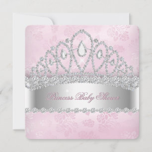 Convite Chá de Bebê da Princesa Pink White Diamond Tiara 2