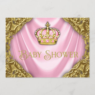 Convite Chá de Bebê da Princesa Real Cetim Rosa e Dourado