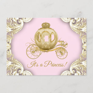 Convite Chá de Bebê da Princesa Real em Carruagem Rosa e D