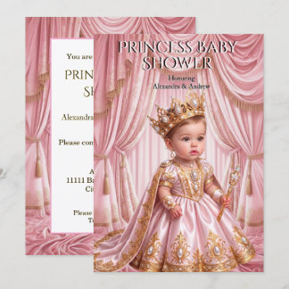 Convite Chá de Bebê da Princesa Real Tiaro Rosa Dourado