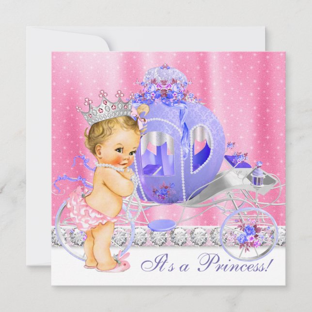 Convite Chá de Bebê da Princesa Rosa e Roxo (Frente)