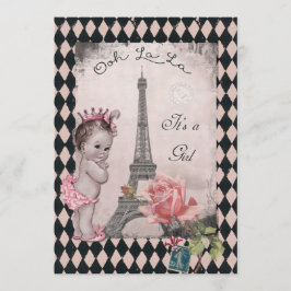 Convite Chá de Bebê da Rosa da Torre Eiffel Princesa Vinta