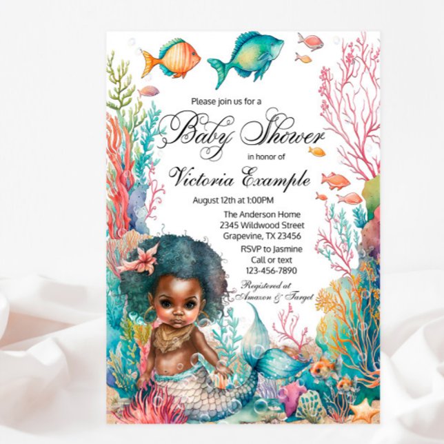 Convite Chá de Bebê da Sereia Afro (Criador carregado)