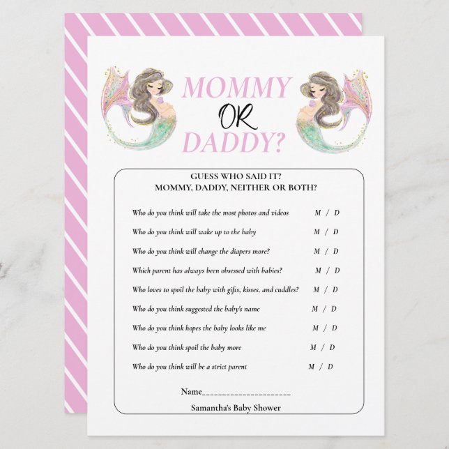 Convite Chá de bebê da sereia debaixo do mar (Frente/Verso)