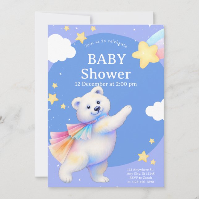 Convite Chá de Bebê da Ursa Polar Dançarina Zarah (Frente)