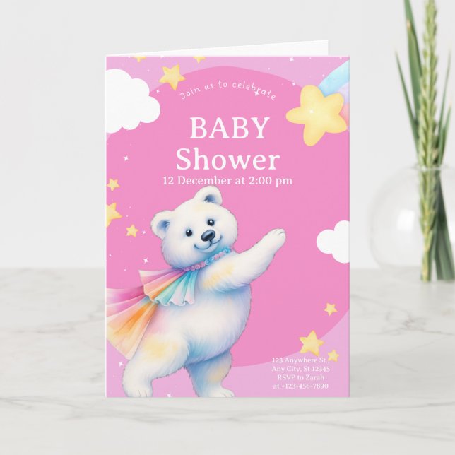 Convite Chá de Bebê da Ursa Polar Dançarina Zarah (Frente)