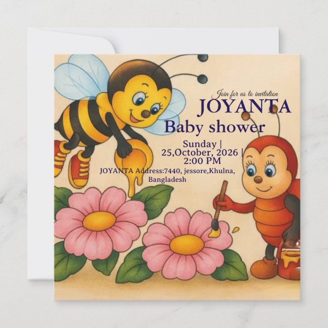 Convite Chá de bebê de abelha personalizado  (Frente)