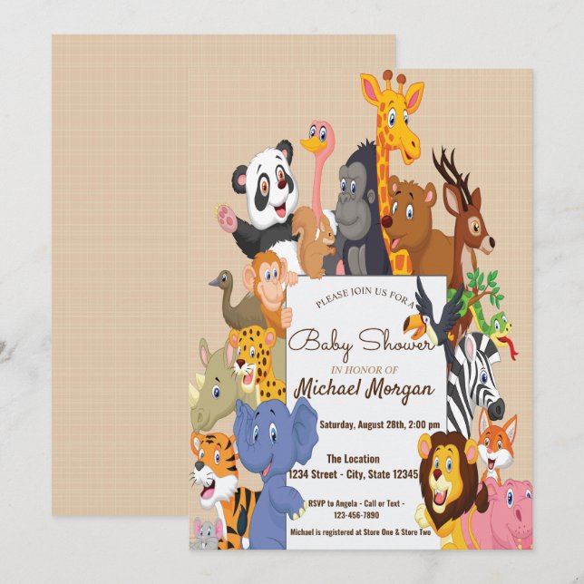 Convite Chá de Bebê de Animais da Floresta (Frente/Verso)