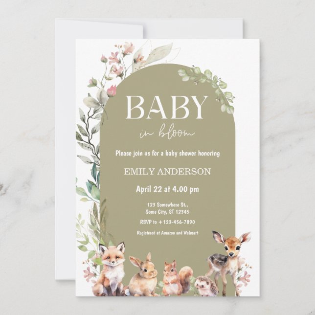 Convite Chá de Bebê de Animais da Floresta Boho (Frente)