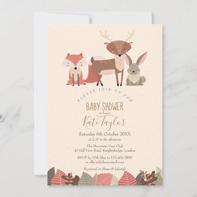 Convite Chá de Bebê de Animais da Floresta / Sprinkle (Frente)