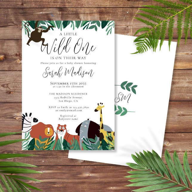 Convite Chá de Bebê de Animais Safari Um Pouco Selvagem (A Little Wild One Safari Animals Baby Shower Invitation)