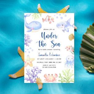 Convite Chá de Bebê de Aquarela Debaixo do Mar Animais Oce
