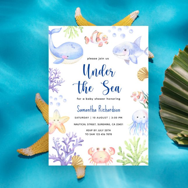 Convite Chá de Bebê de Aquarela Debaixo do Mar Animais Oce (Criador carregado)