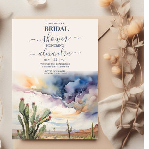Convite Chá de Bebê de Aquarela Deserto e Cactus