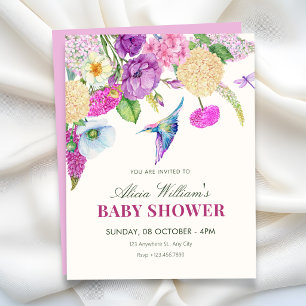 Convite Chá de bebê de arranjo floral aquarela