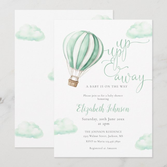 Convite Chá de Bebê de Balão de Ar Quente Neutro Voando Al (Frente/Verso)