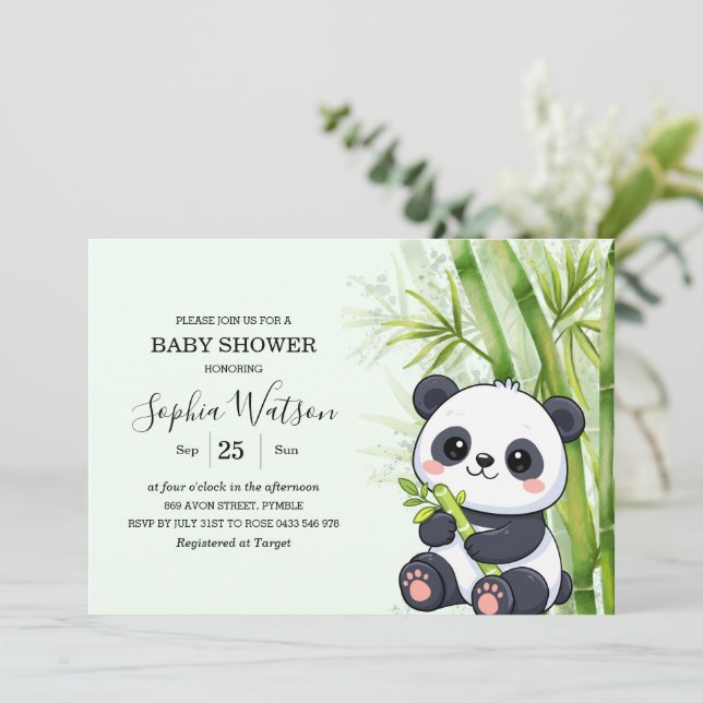 Convite Chá de Bebê de Bambu de Urso Panda (Em pé/Frente)