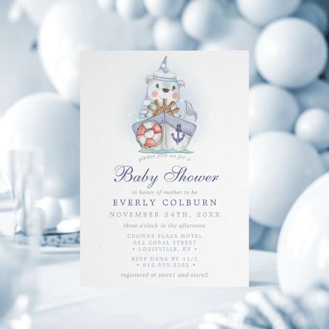 Convite Chá de Bebê de Barco à Vela Urso Náutico (Criador carregado)