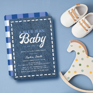 Convite Chá de Bebê de Bebê Menino em Jeans Azul Marinho