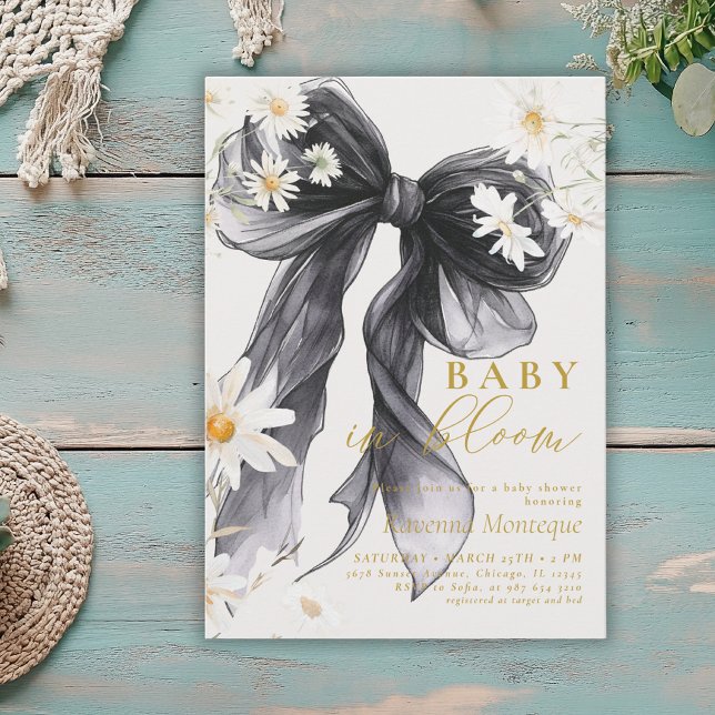 Convite Chá de Bebê de Bebê Preppy em Flor Daisy Laço Pret (Criador carregado)