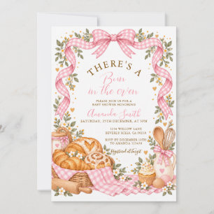 Convite Chá de Bebê de Bolo de Gingham Rosa no Forno