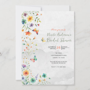 Convite Chá de Bebê de Borboleta Floral em Aquarela Colori