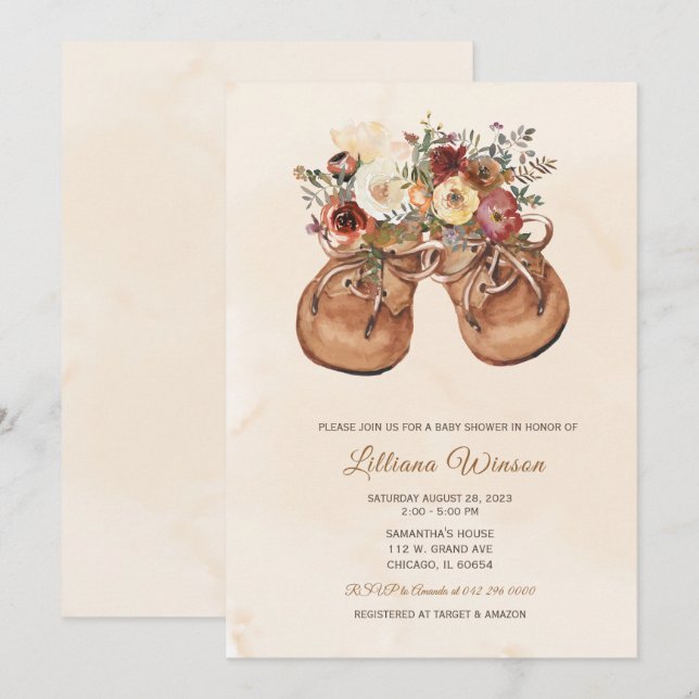 Convite Chá de Bebê de Botinhas Personalizáveis (Frente/Verso)