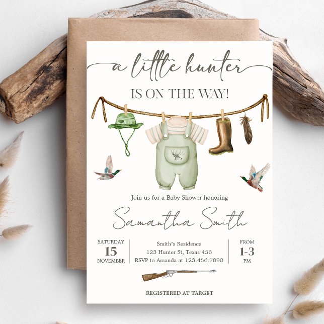 Convite Chá de Bebê de Caça ao Pato (Little Hunter Duck Baby Shower Invitation)