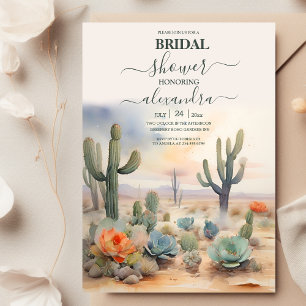 Convite Chá de Bebê de Cacto do Deserto em Aquarela Mexica